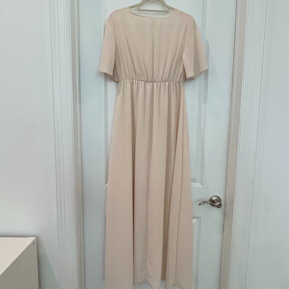 PinkBlush Beige Chiffon Bell Sleeve Maxi Dress Size Small - Picture 10 of 11